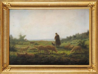 Jean-Ferdinand CHAIGNEAU (1830-1906) Berger et ses moutons Pastel Signé en bas à...