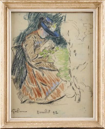 Jean Baptiste Armand GUILLAUMIN (1841- 1927) La couture Pastel 44. 5 x 35 cm Signé...
