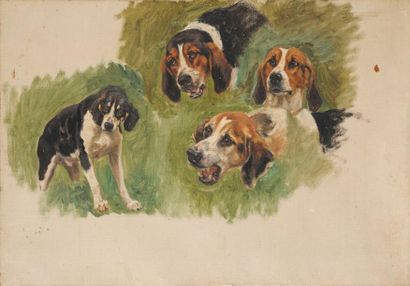 Jules Bertrand GÉLIBERT (1834-1916) Etude de têtes de chiens Sur sa toile d'origine...