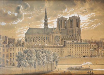 Albert-Charles TISSANDIER (1839-1906) Vue de la façade latérale nord de Notre Dame...