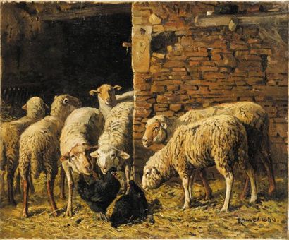 Jules-Louis RAME (1855-1927) La bergerie Sur sa toile d'origine Signé en bas à droite...