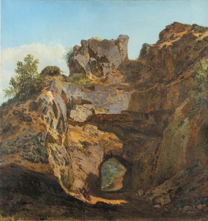 Att. à Paul Chevandier de VALDROME (1817 - 1877) Jeune homme dans un paysage rocheux...