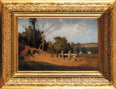 Léon GAUCHEREL (1816-1886) Paysage à la barrière Sur sa toile d'origine Signée en...