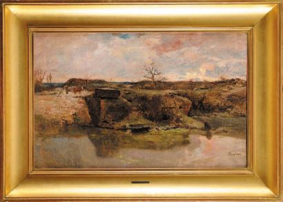 Adolphe APPIAN (1818 - 1898) Paysage aux falaises Toile Signé en bas à droite Appian...