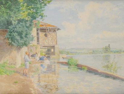 Paul GREGOIRE (Actif au XIXème siècle et au début du XXème siècle) Paysage à la rivière...