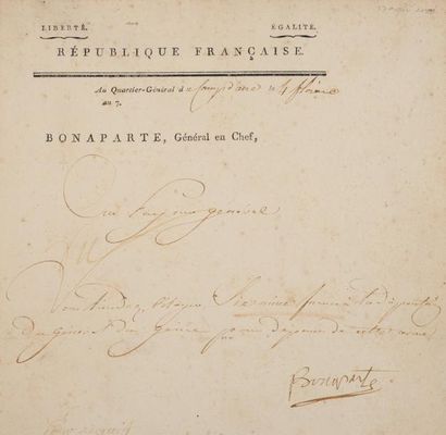 BONAPARTE (Napoléon) Ordre signé «Bonaparte» adressé au payeur général de l'armée...