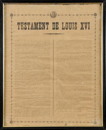null «Le testament de Louis XVI». Gravure Imp. Bourgeois à Nantes. 53 x 43 cm. Encadrée...