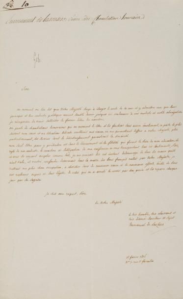 LAS CASES (Emmanuel de) Lettre autographe signée à Napoléon Ier. Paris, 15 février...