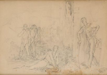 PRINCE IMPÉRIAL Grenadiers combattants (Chislehurst), (ca 1875) Dessin sur papier,...