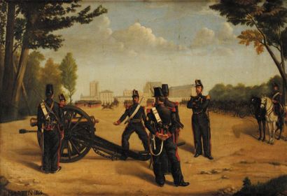 E. MARTIN Ecole Française du XIXe siècle L'entraînement des troupes au fort de Vincennes...