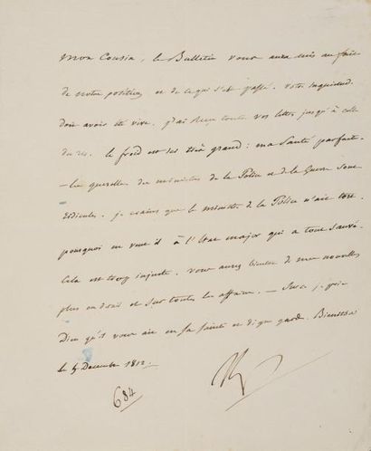 NAPOLÉON Ier Lettre signée «Np», adressée à l'archichancelier Jean-Jacques Régis...