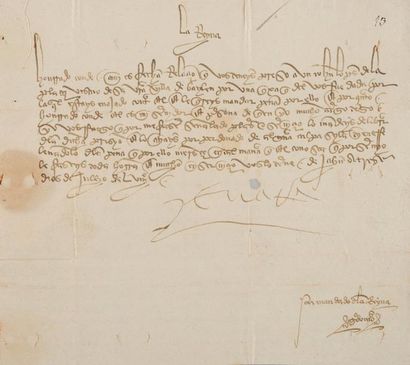 JEANNE DE PORTUGAL Lettre signée «Yo la re[yna]», adressée au comte d'Arcos Juan...