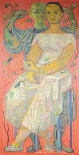 Suzanne TOURTE (1904-1979) les deux amies Huile sur toile sbm 100 x 50 cm