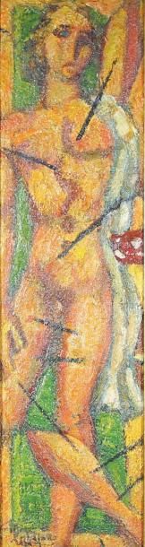 Louis LATAPIE (1891-1972) Saint Sébastien Huile sur isorel sbg 76 x 22 cm