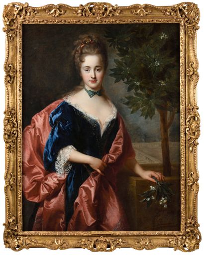  François de TROY (1645-1730)
Portrait of a lady in a blue dress and pink silk overcoat... Gazette Drouot