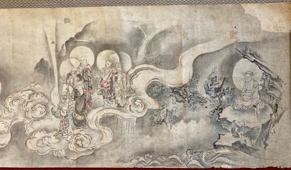 null JAPON
Rouleau sur parchemin à décor d'une scène de prêtres et dragon.
XVIIIe-XIXe...