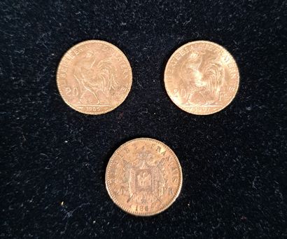 null FRANCE
3 pièces 20 francs or dont Napoléon III tête laurée 1864.
Poids total...