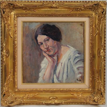  Maximilien LUCE (1858-1941)
Portrait of a woman
Oil on cardboard mounted on canvas
Signed... Gazette Drouot