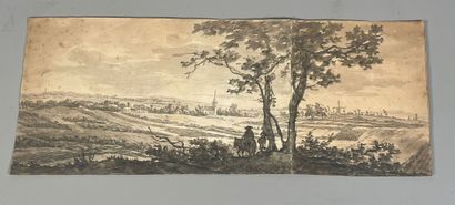  Egbert VAN DRIELST (1745-1818) Attribué à
Paysage avec cavaliers
Pierre noire et... Gazette Drouot