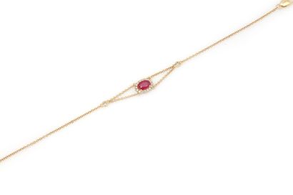 null BRACELET
holding in its center an oval ruby of approx. 0.60 carat in a surround...