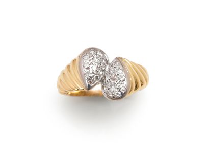 null RING 
holding a you and me ending in a pear shape paved with round brilliant-cut...