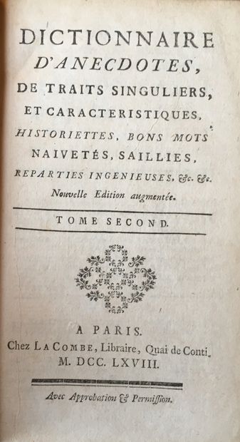 [LACOMBE F.] Dictionnaire d'anecdotes, de...