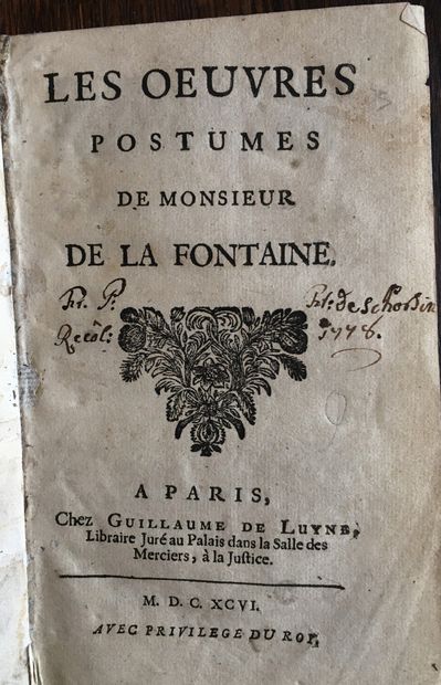 null LA FONTAINE (J. de): Les œuvres posthumes. De Luyne, 1696. In-12 contemporary...