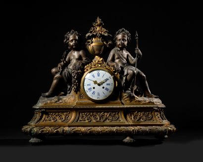null PERRELET, horloger de l'Empereur.
IMPORTANTE PENDULE AUX ALLEGORIES
en bronze...
