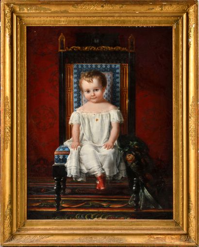 null Innocent Louis GOUBAUD (1780-1847) 
Portrait d'enfant assis sur une chaise d'apparat
Huile...