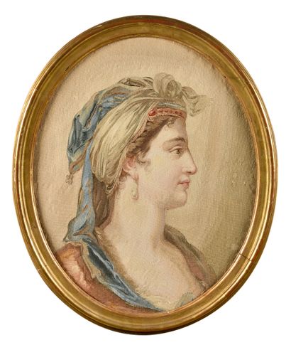 null ECOLE FRANCAISE de la fin du XVIIIe siècle 
Portrait de femme coiffée à la turque...