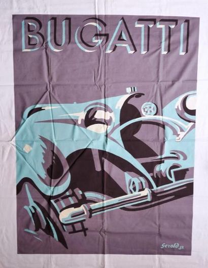 null Nappe reproduisant la célèbre affiche Bugatti de Gerold, 115 x 145 cm, offerte...