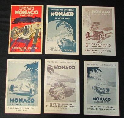  Lot comprenant 6 programmes officiels du Grand Prix Automobile de Monaco de 1930;...