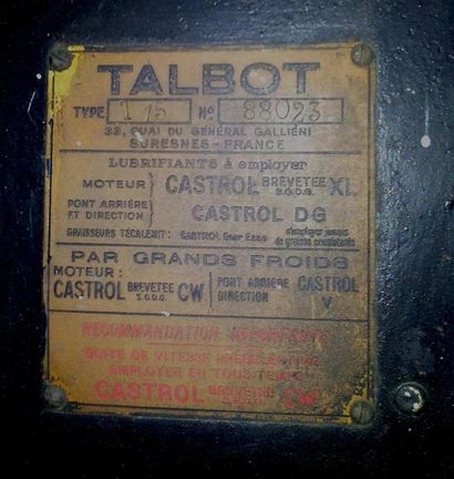 1937 TALBOT Cadette Quinze «T15» La marque Talbot a le privilège de se trouver au...