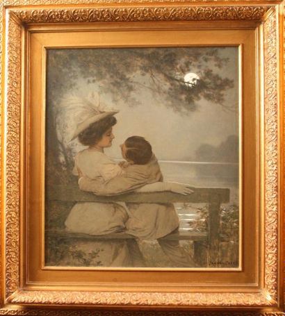 Jean Marie Constantin van BEERS (XIXème siècle) Pleine lune Huile sur toile Signé...