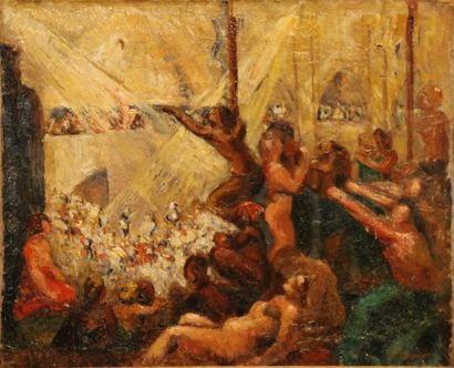 ECOLE FRANCAISE DU XIXème siècle L'Incendie de Sodome, esquisse
Huile sur toile
Signé...