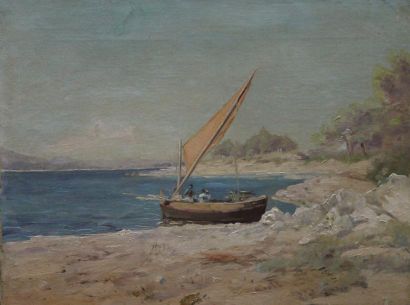 ECOLE FRANCAISE DU XIXème siècle Marine Huile sur toile 46x35 cm