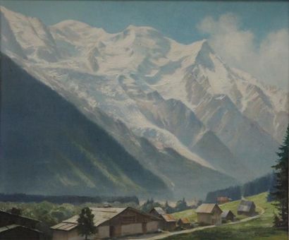 Marcel WIBAULT (1904-1998) Le village des Nants près de Chamonix, Mont Blanc huile...