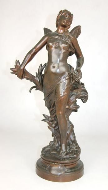 Adrien Étienne GAUDEZ (1845-1902) Ondine Bronze à patine brune signé Haut : 56 cm...