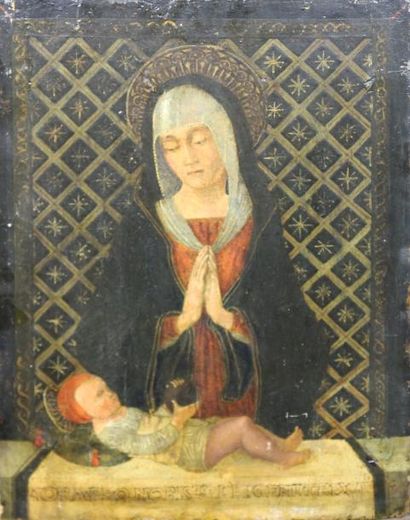 ECOLE FRANCAISE du XIXème siècle, dans le gout de BELLINI Vierge en prière Huile...