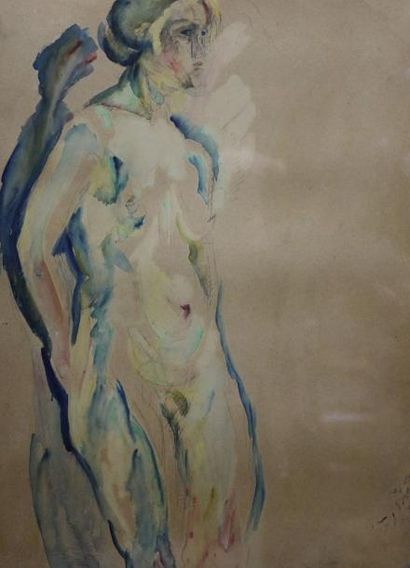 ECOLE FRANCAISE DU XXème siècle Nu féminin Aquarelle et crayon 54 x 39 cm