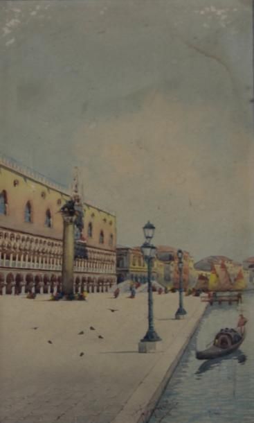 null PAIRE DE GOUACHES représentant Venise XIXeme siècle 29,5 x 14,5 cm et 31 x ...