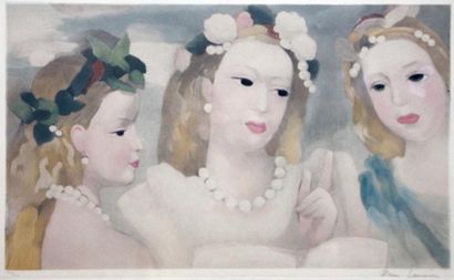 Marie LAURENCIN (1883-1956) Trois femmes Estampe en couleurs signée en bas à droite...