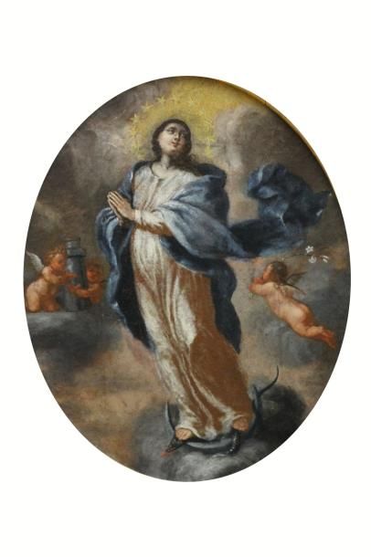 ECOLE FRANCAISE DU XIXème siècle Portrait de Sainte Huile sur toile de forme ovale...