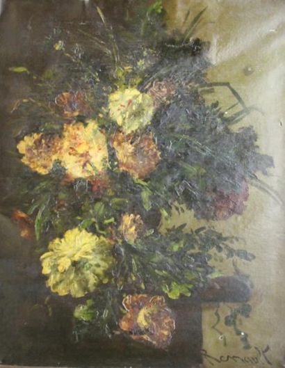 ECOLE FRANCAISE fin XIXeme SIECLE Bouquet de fleurs Huile sur toile signée en bas...