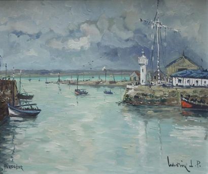 Robert LAVOINE (1916-1999) Le Port d' Honfleur Huile sur toile signée en bas à droite...