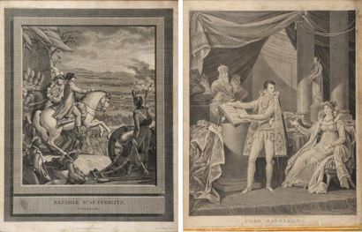 null La Bataille d'Austerlitz Le Code civil Paire de gravures par F.A. David des...