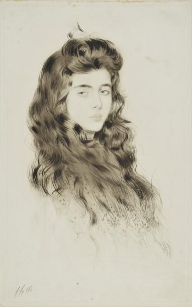 HELLEU Paul César, 1859-1927 Jeune fille aux longs cheveux
pointe-sèche et eau-forte...