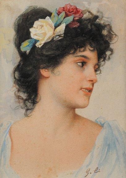 Eduardo Léon GARRIDO (1856-1949) Portrait de femme Aquarelle et gouache Signé en...