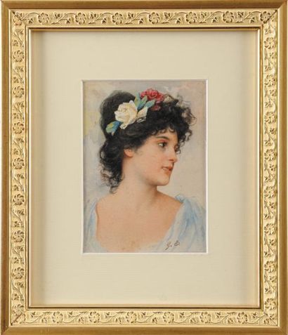 Eduardo Léon GARRIDO (1856-1949) Portrait de femme Aquarelle et gouache Signé en...