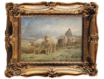 Félix Saturnin BRISSOT de WARVILLE (1818-1892) Berger et ses moutons Aquarelle Signé...